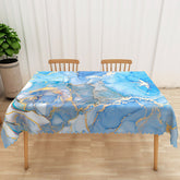 Aperturee Blue Gradient Marble Tablecloth, Modern Abstract Stone Pattern for Elegant Kitchen and Dining Decor